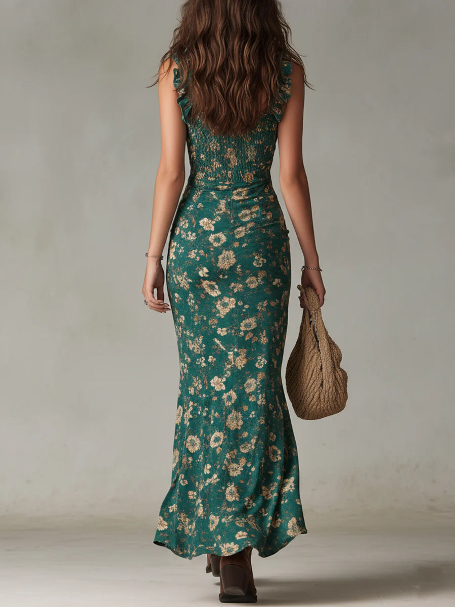Monique - Bohemian Printed Maxi Dress with Ruffled Sleeves