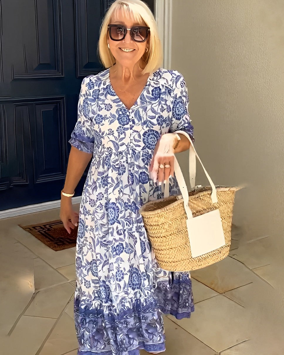 Keisha™ – Graceful V-Neck Floral Dress