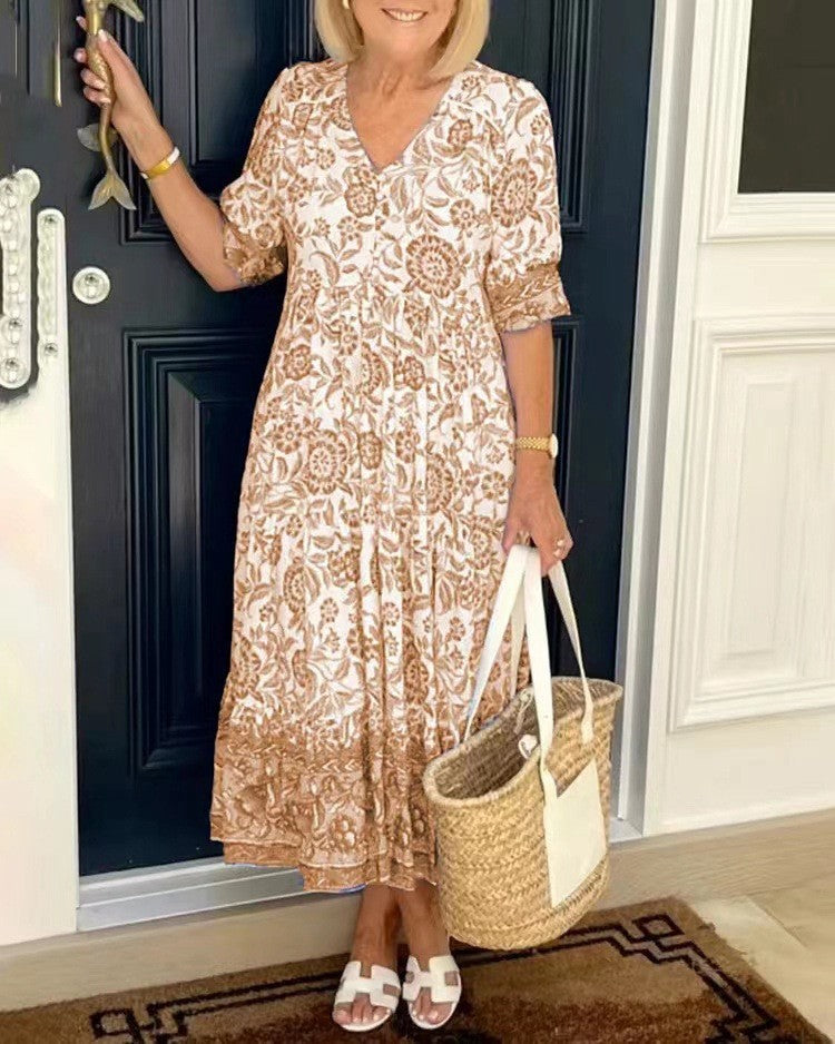 Keisha™ – Graceful V-Neck Floral Dress