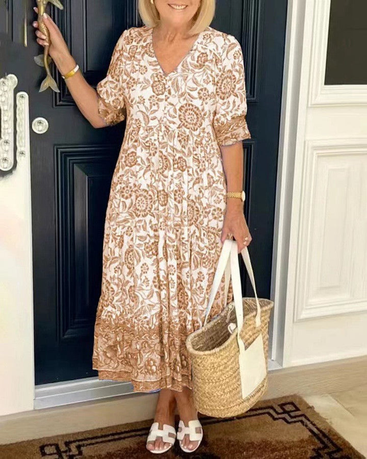 Keisha™ – Graceful V-Neck Floral Dress