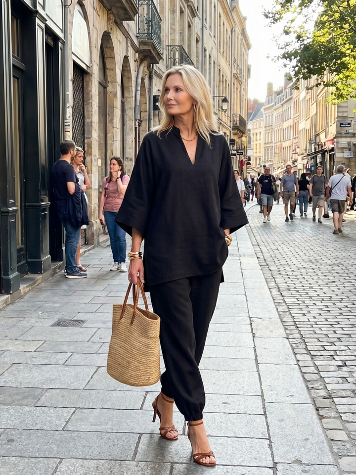 Georgiana - V Neck Tunic Gathered Trouser Set