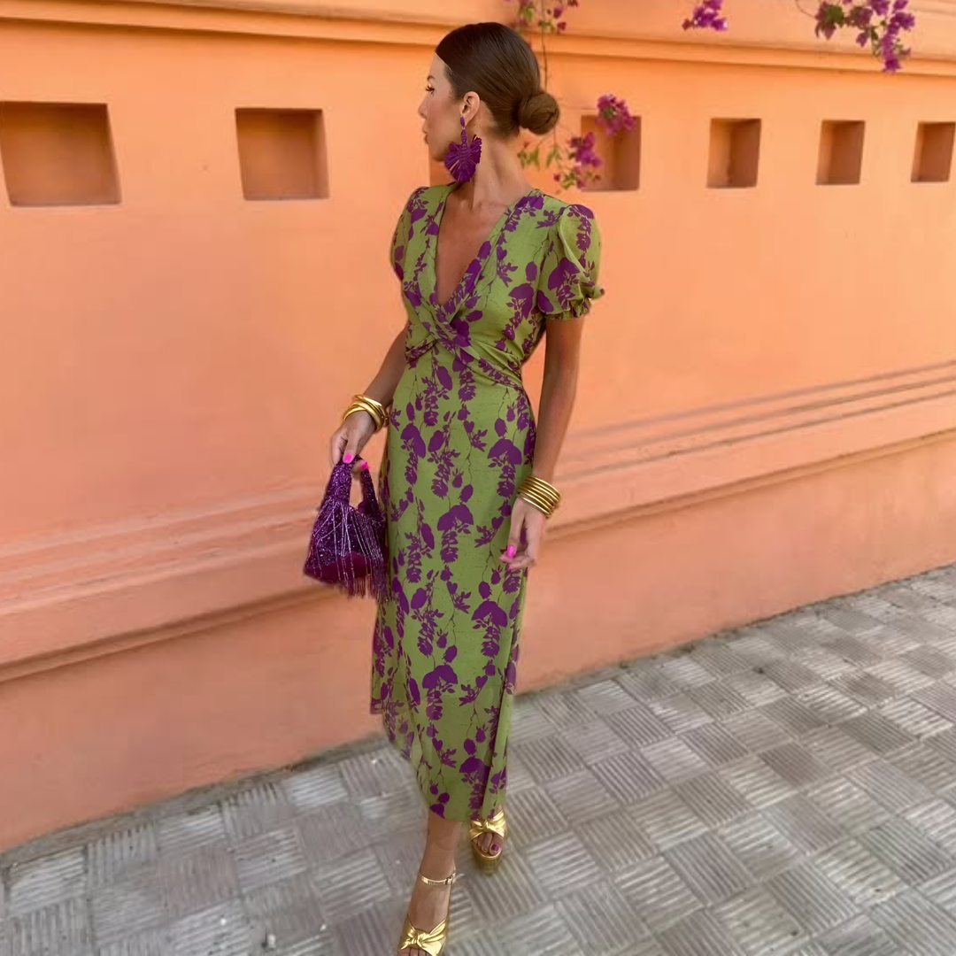 Ernestina™ - Long Floral Green Dress