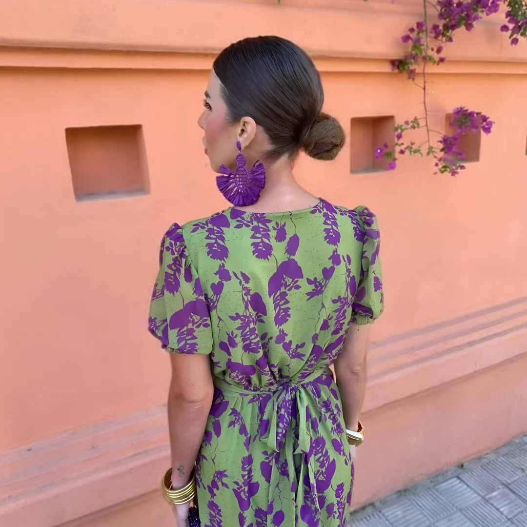 Ernestina™ - Long Floral Green Dress