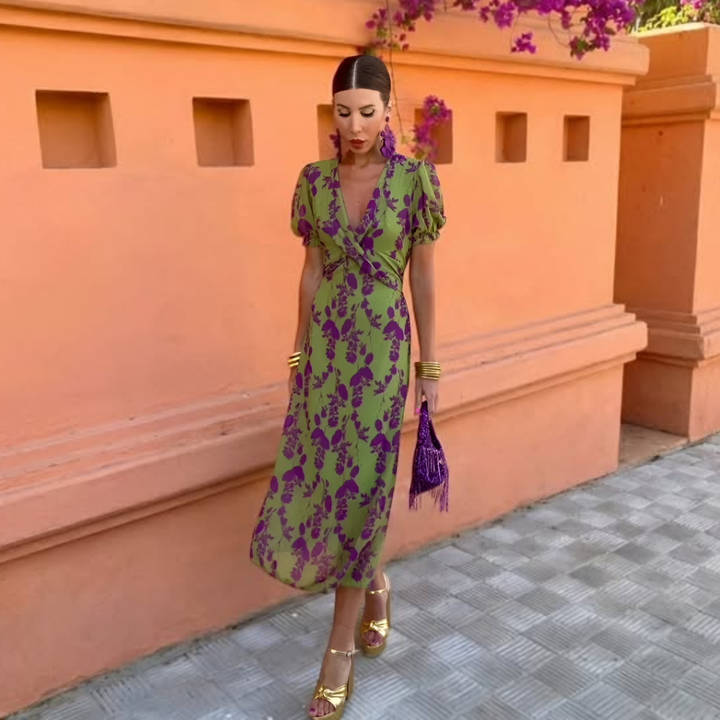 Ernestina™ - Long Floral Green Dress