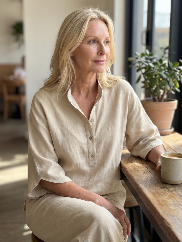 Amity - Button Front Relaxed Tunic Trouser Set