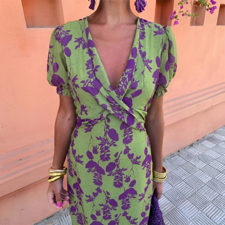 Ernestina™ - Long Floral Green Dress
