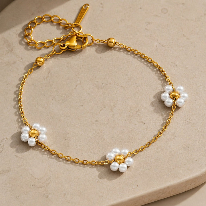 Gold Pearl Flower Bracelet