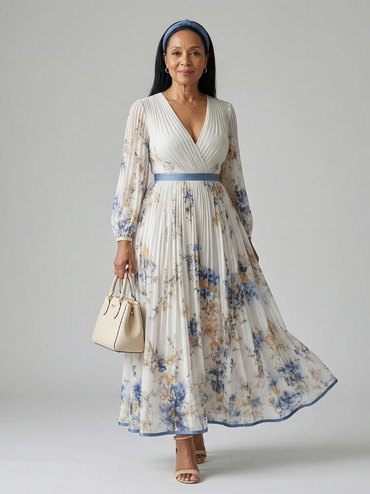 Rielle™ - Pleated Wrap Midi Dress