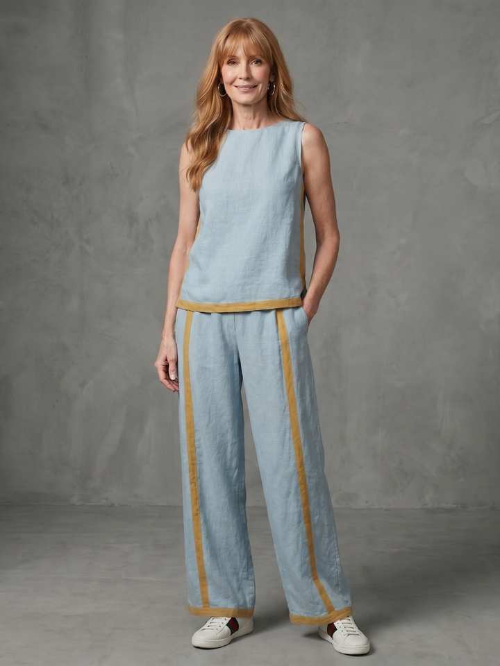 Inara - Sleeveless Top Wide Leg Contrast Pants Set