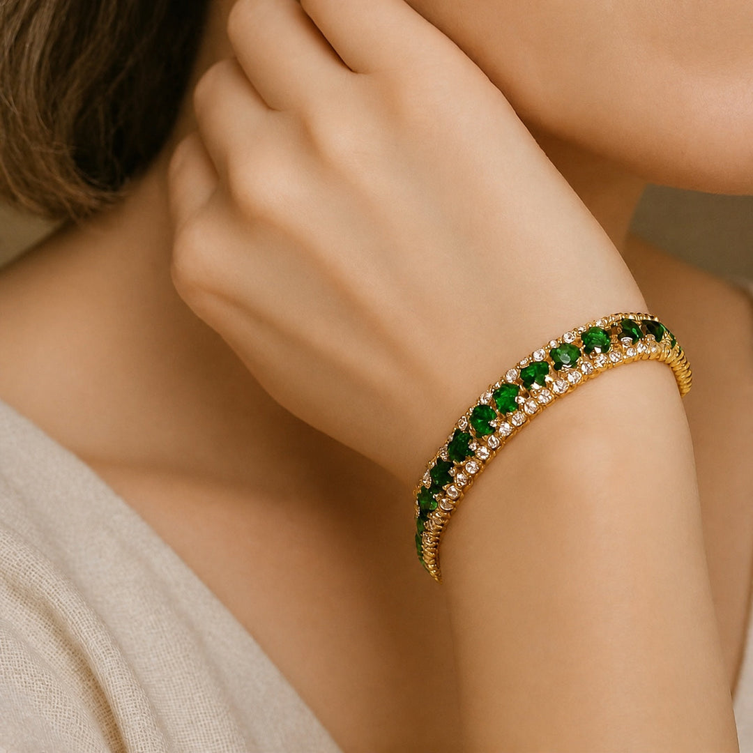 Gold Green Tennis Bracelet