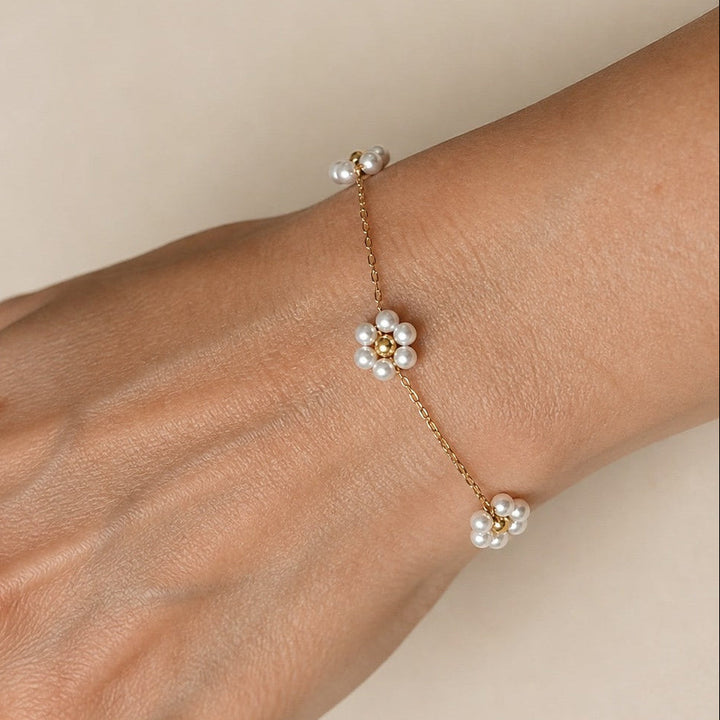 Gold Pearl Flower Bracelet