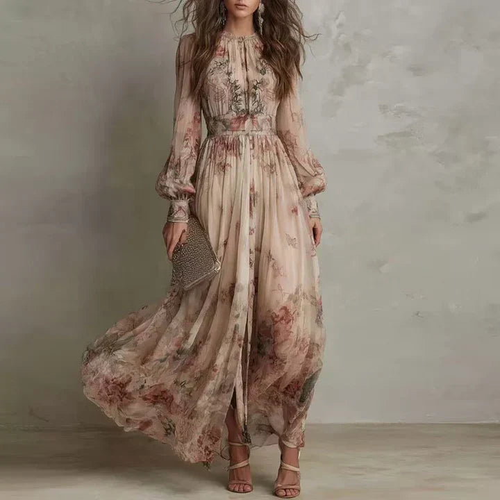 Amelia™ - Vintage Floral High-Waist Maxi Dress