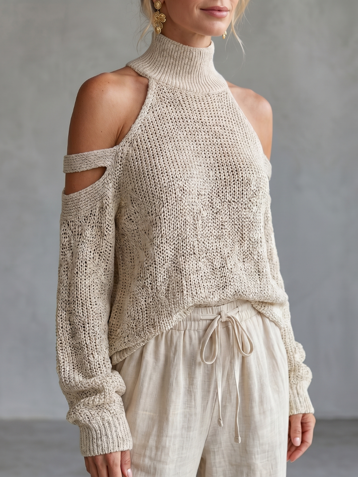 Questa - Open Shoulder Knit Top And Wide Leg Pants Set
