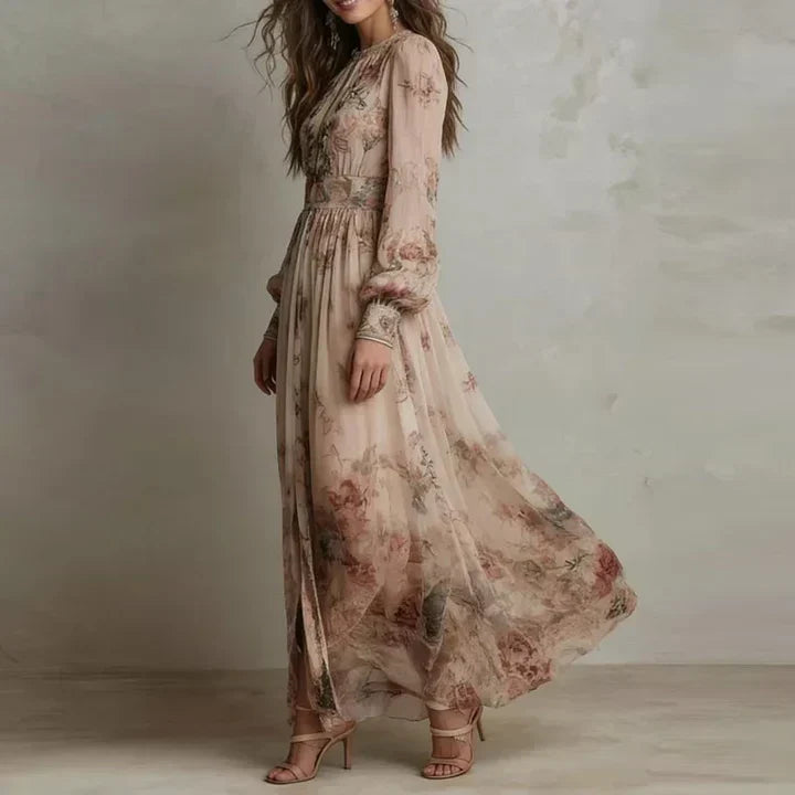 Amelia™ - Vintage Floral High-Waist Maxi Dress