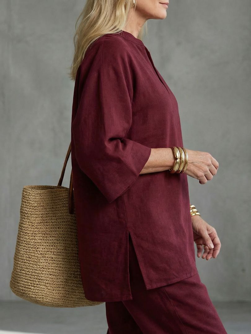 Georgiana - V Neck Tunic Gathered Trouser Set
