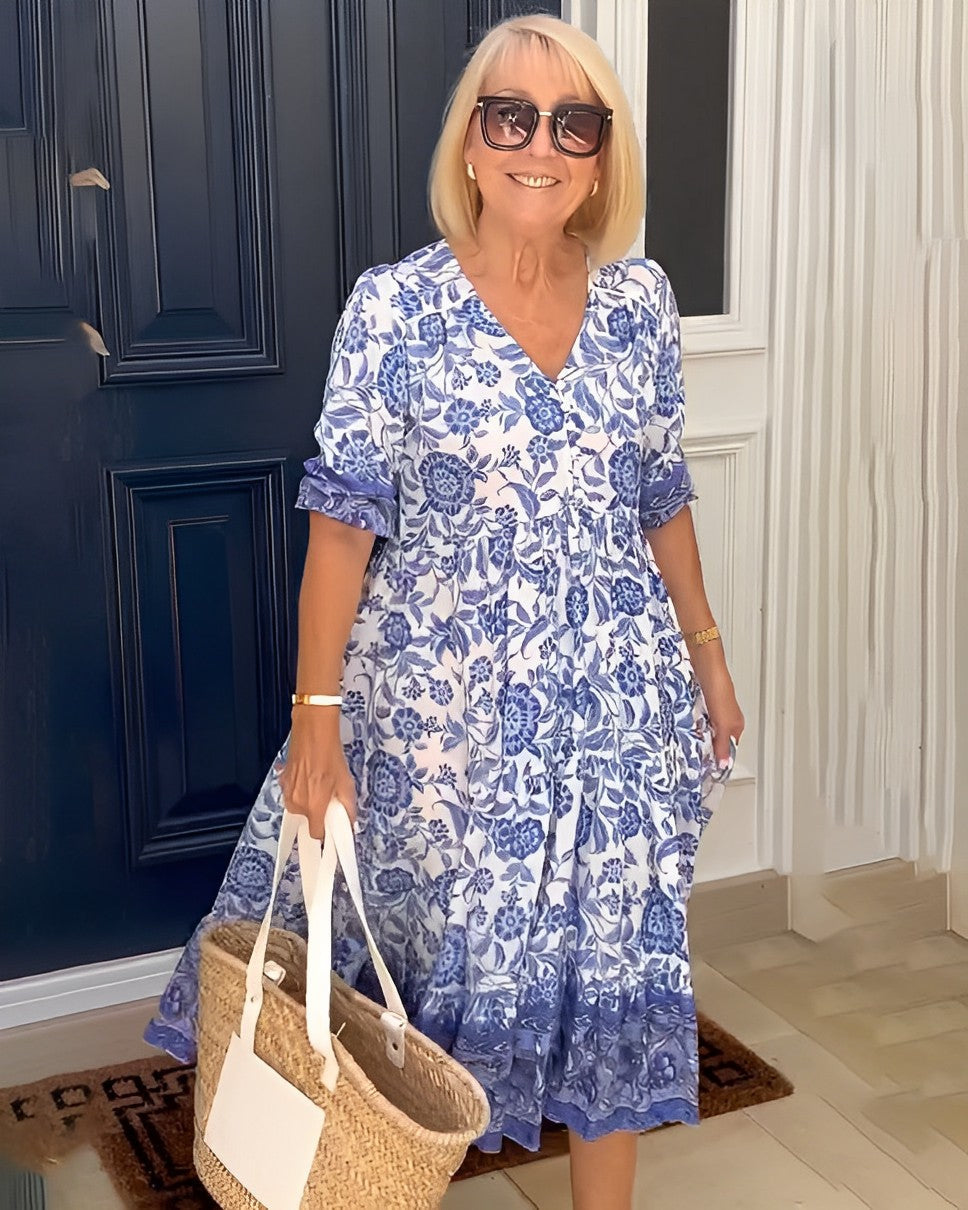 Keisha™ – Graceful V-Neck Floral Dress