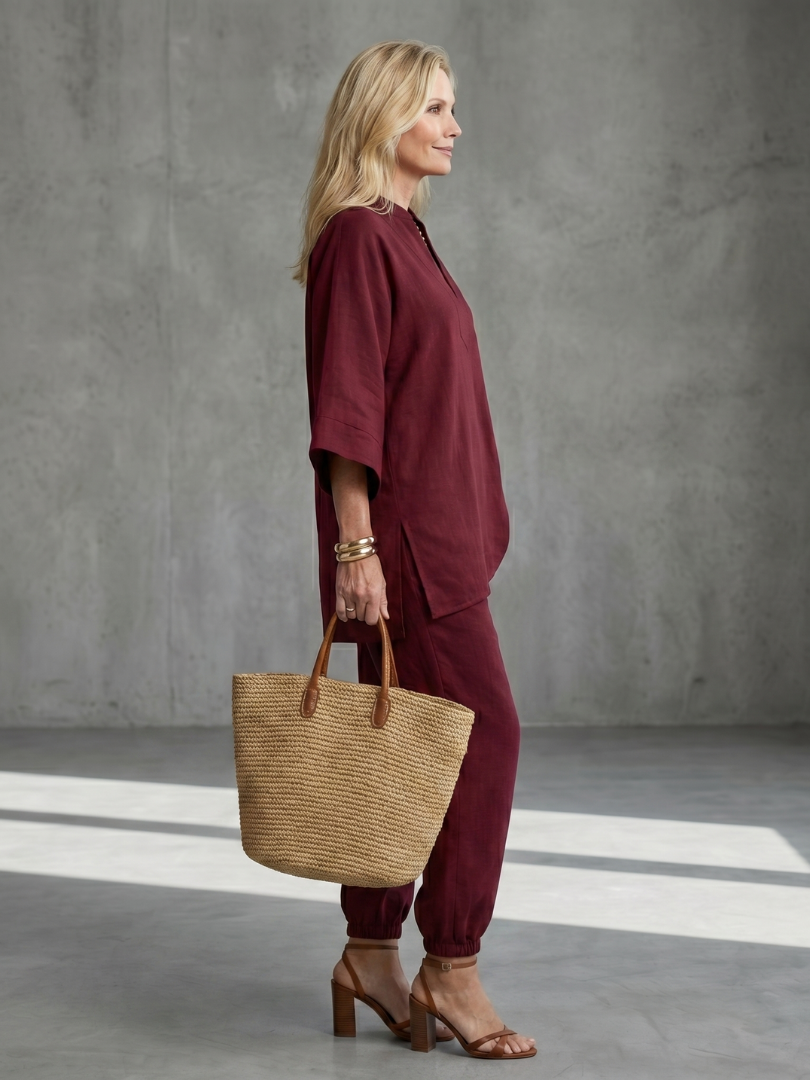Georgiana - V Neck Tunic Gathered Trouser Set