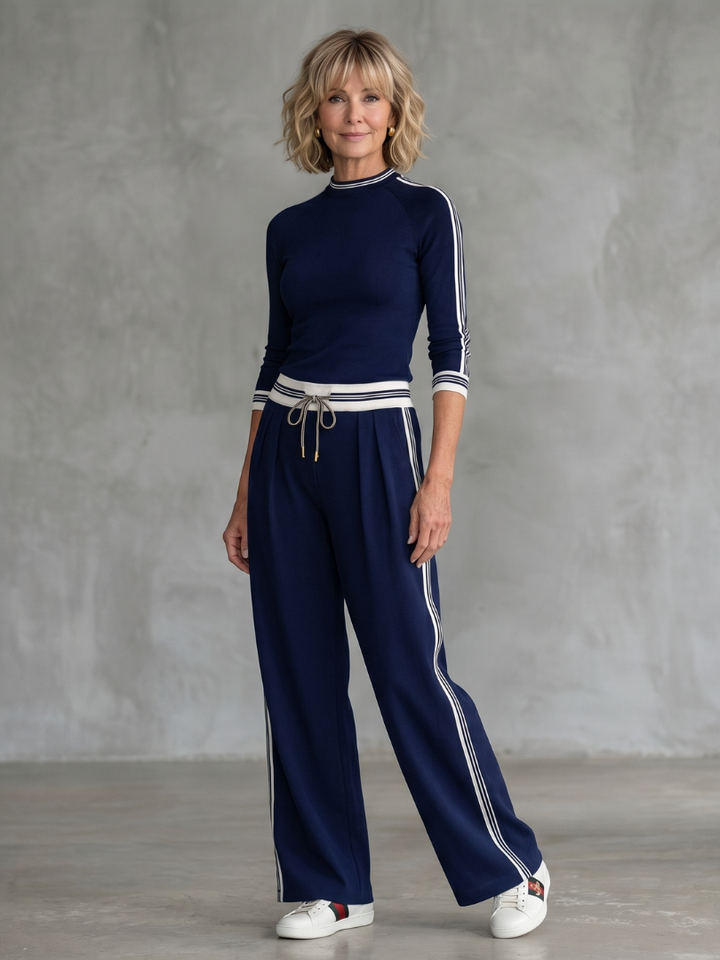 Eirlys - Fitted Long Sleeve Top Wide Leg Pants Set