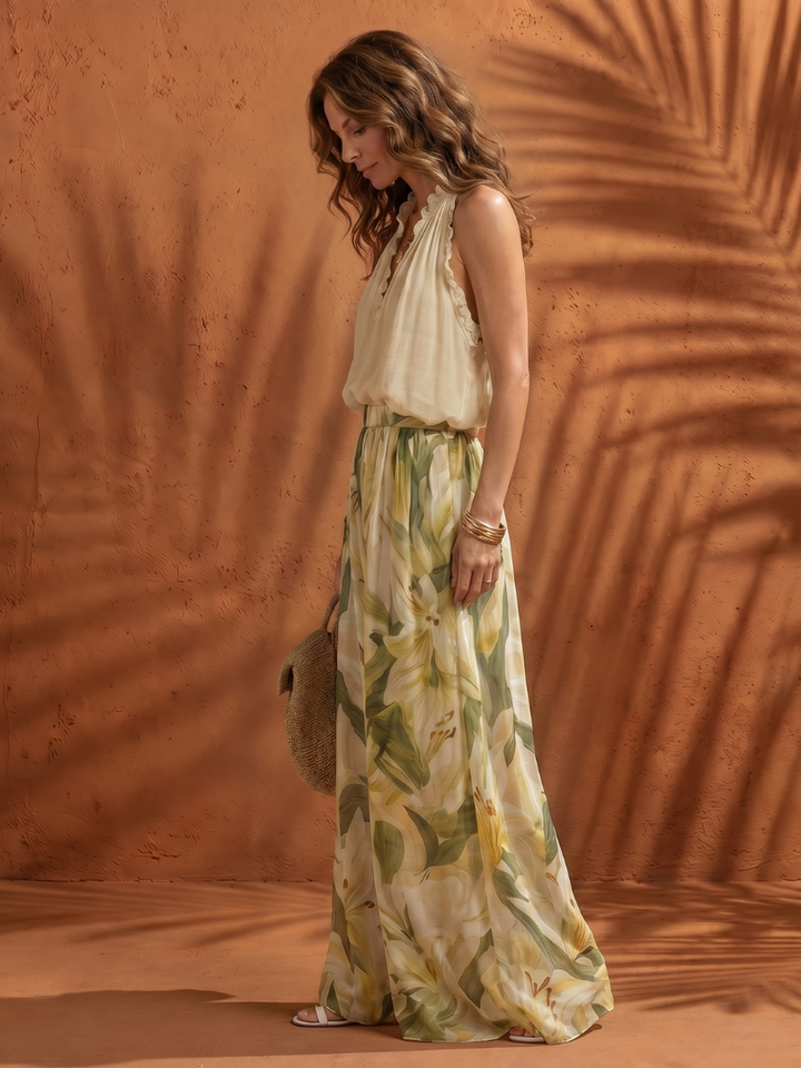 Solange - Halter Neck Blouse Floral Wide Leg Set