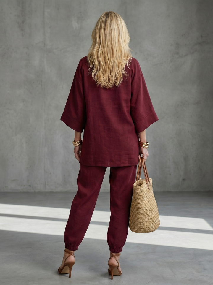 Georgiana - V Neck Tunic Gathered Trouser Set