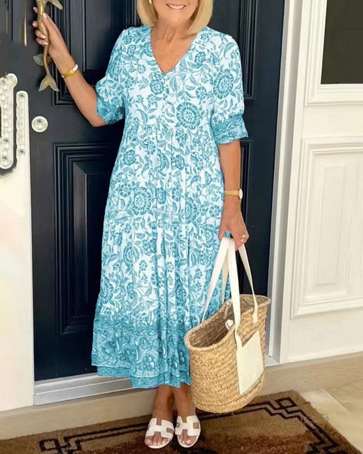 Keisha™ – Graceful V-Neck Floral Dress