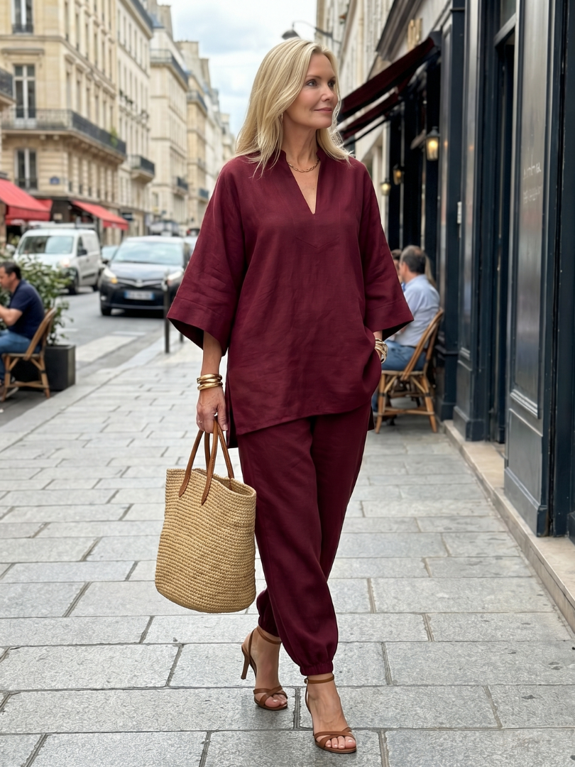 Georgiana - V Neck Tunic Gathered Trouser Set