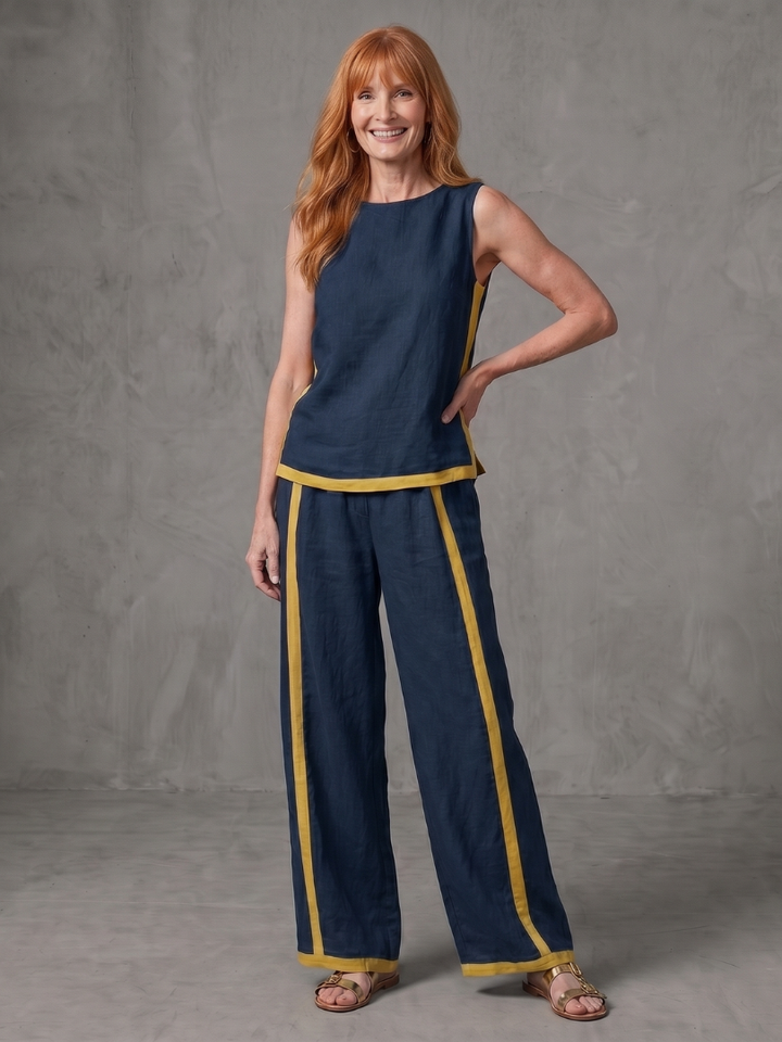 Inara - Sleeveless Top Wide Leg Contrast Pants Set