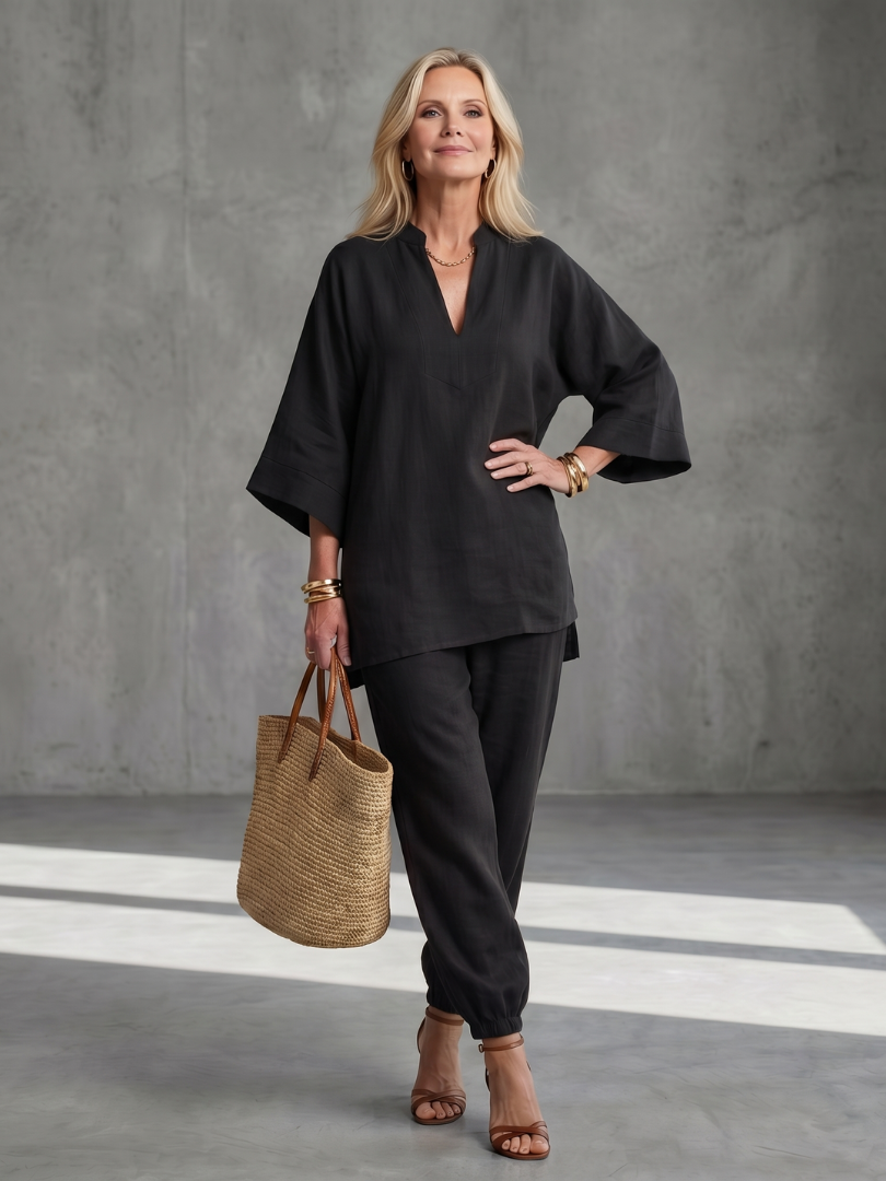 Georgiana - V Neck Tunic Gathered Trouser Set