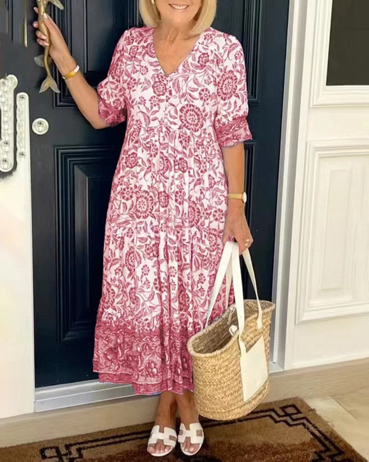Keisha™ – Graceful V-Neck Floral Dress
