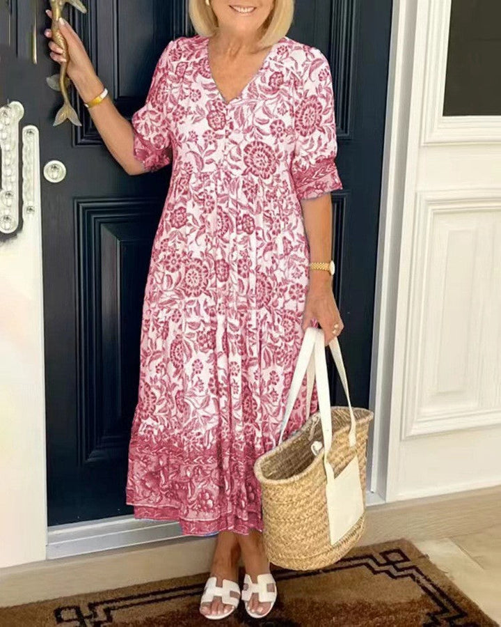 Keisha™ – Graceful V-Neck Floral Dress