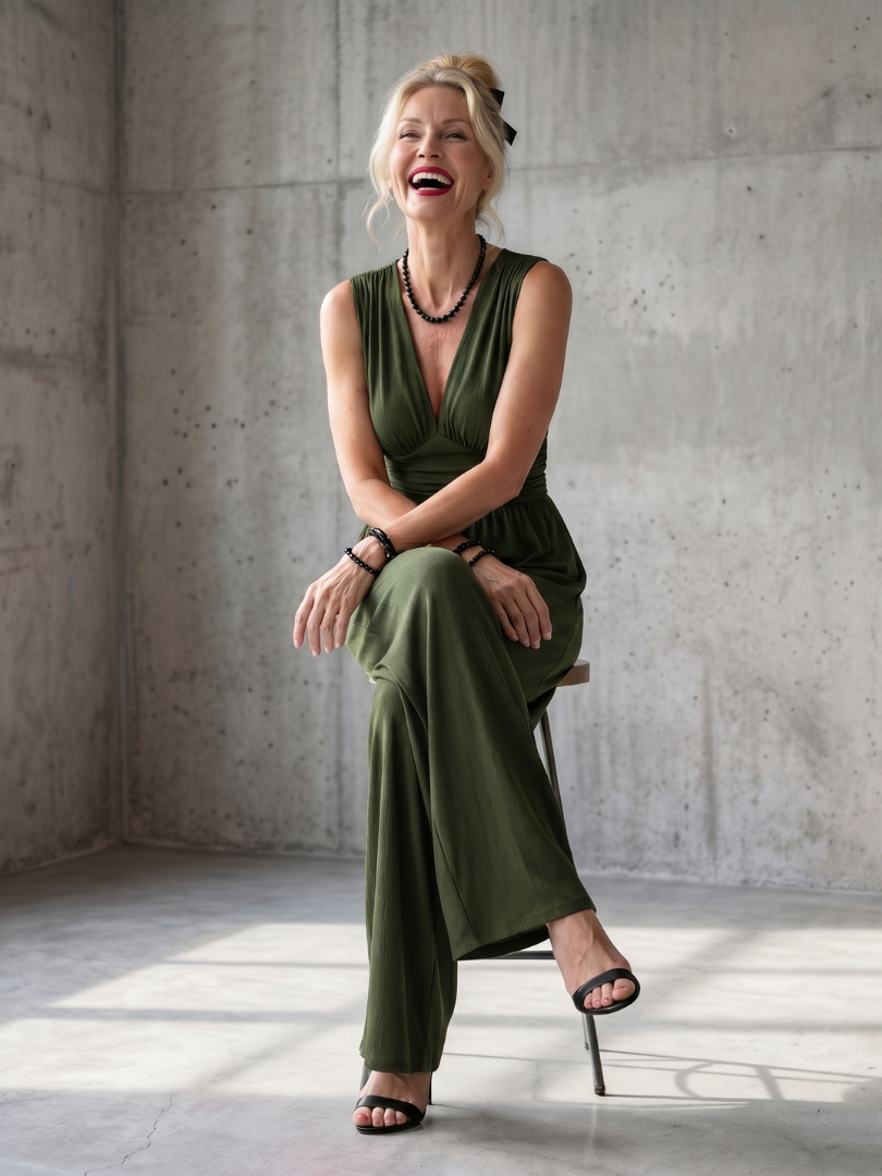 Vincenza - Deep V Waist Defined Wide Leg Jumpsuit