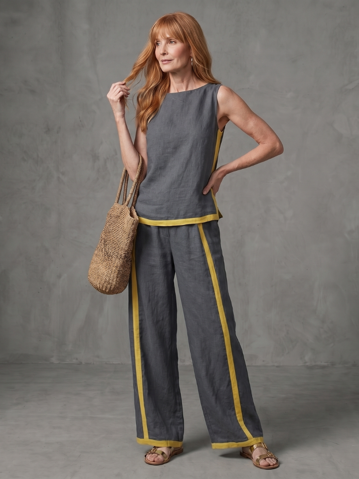 Inara - Sleeveless Top Wide Leg Contrast Pants Set