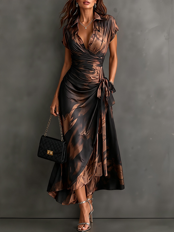 Margot - Abstract Print Wrap Maxi Dress with Tie Waist