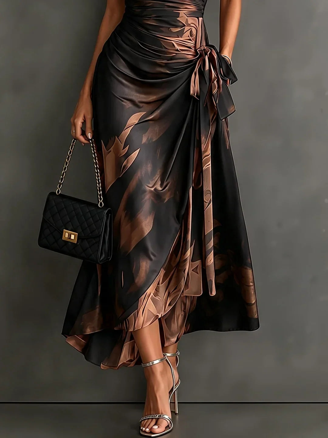 Margot - Abstract Print Wrap Maxi Dress with Tie Waist