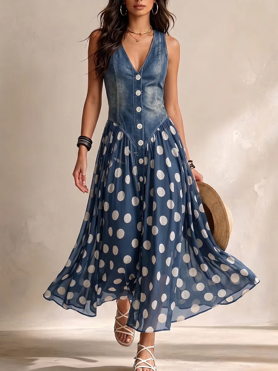 Bianca - Midi chiffon dress with polka-dot pattern