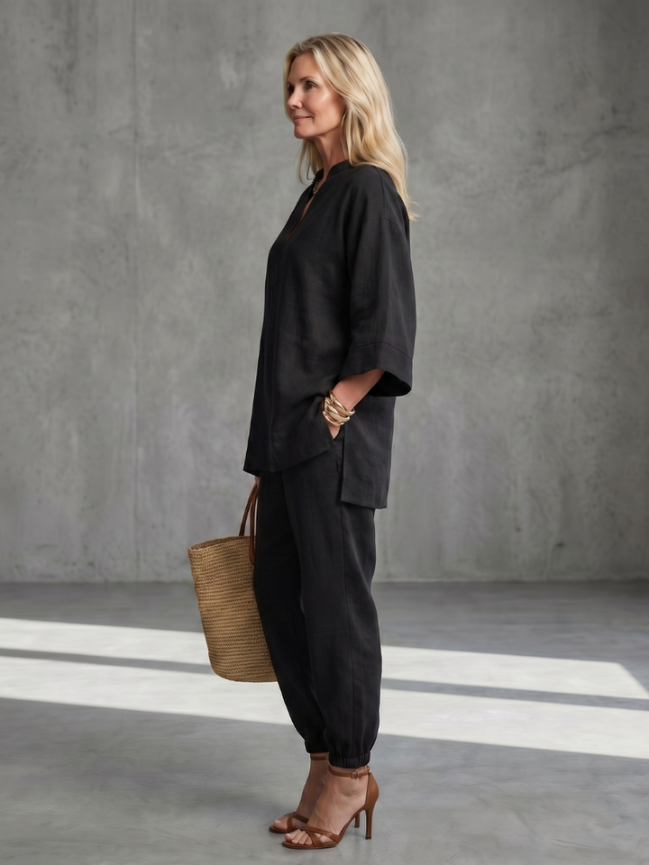 Georgiana - V Neck Tunic Gathered Trouser Set
