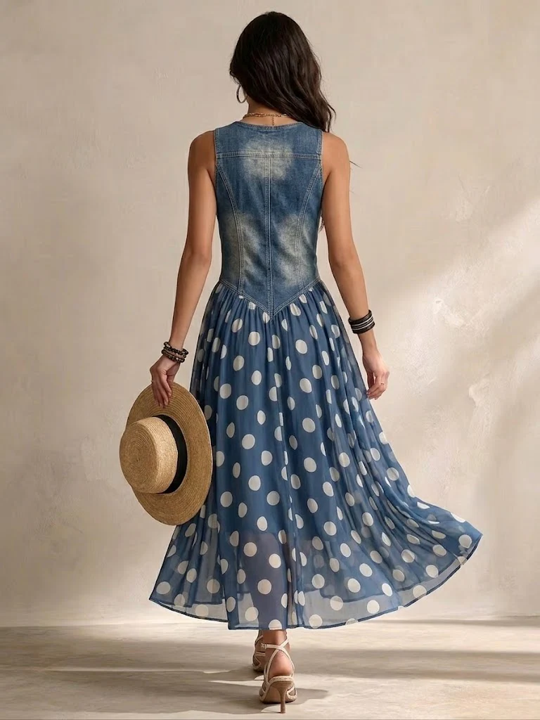 Bianca - Midi chiffon dress with polka-dot pattern