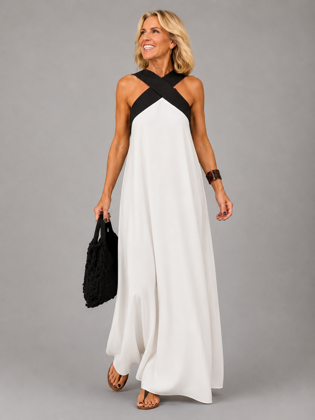 Velora™ - Cross Elegance Maxi Dress