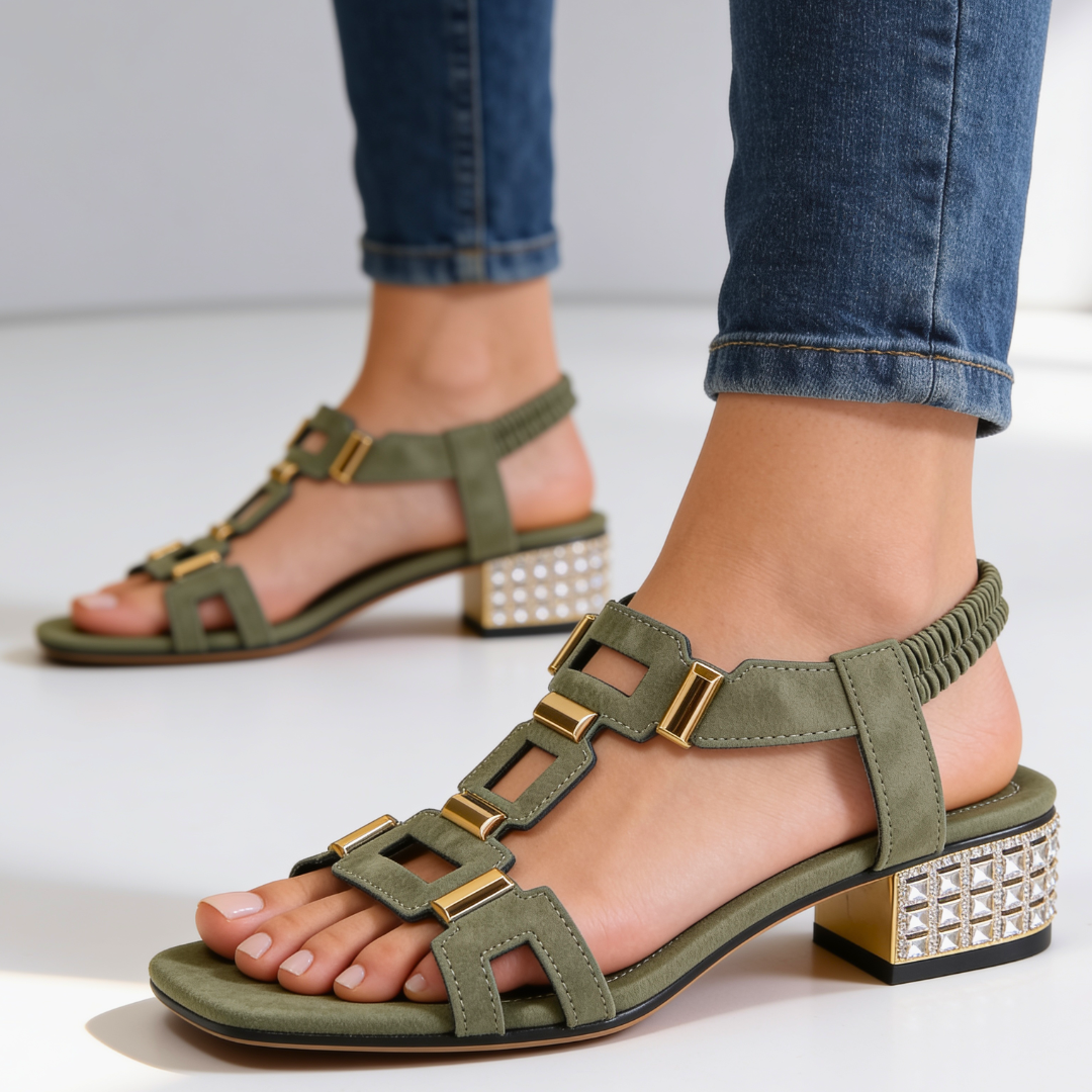 Odette - Crystal Heel Sandals