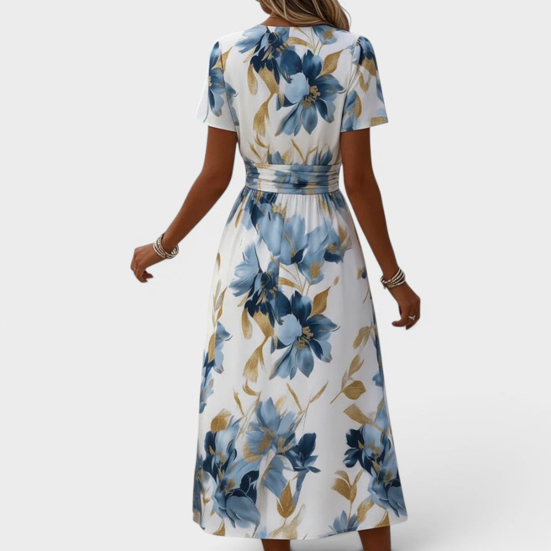 Elara™ - Floral Wrap Waist Midi Dress