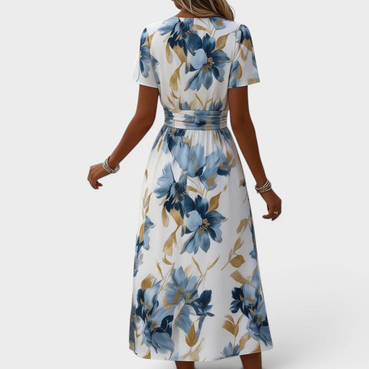 Elara™ - Floral Wrap Waist Midi Dress