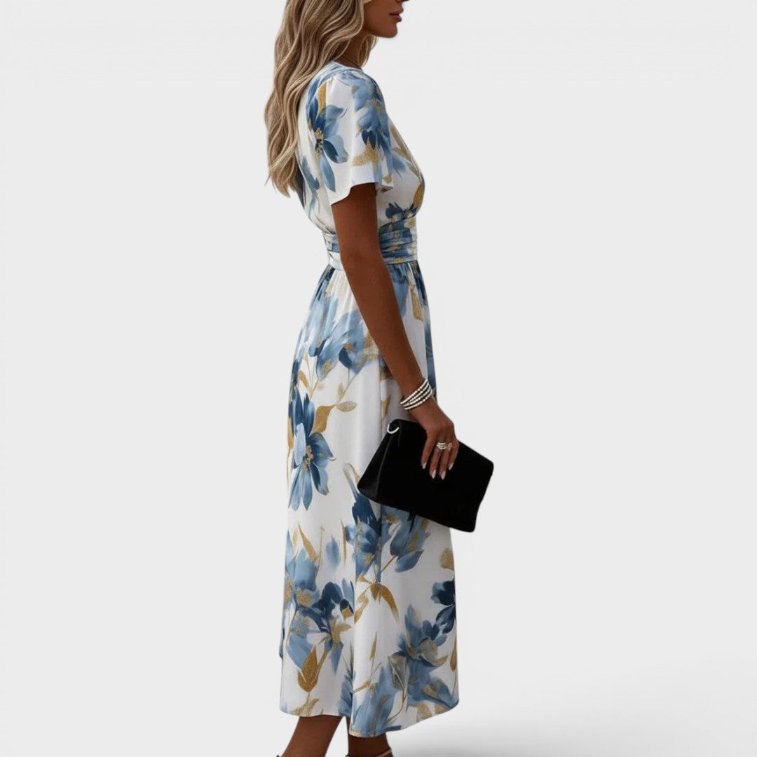 Elara™ - Floral Wrap Waist Midi Dress