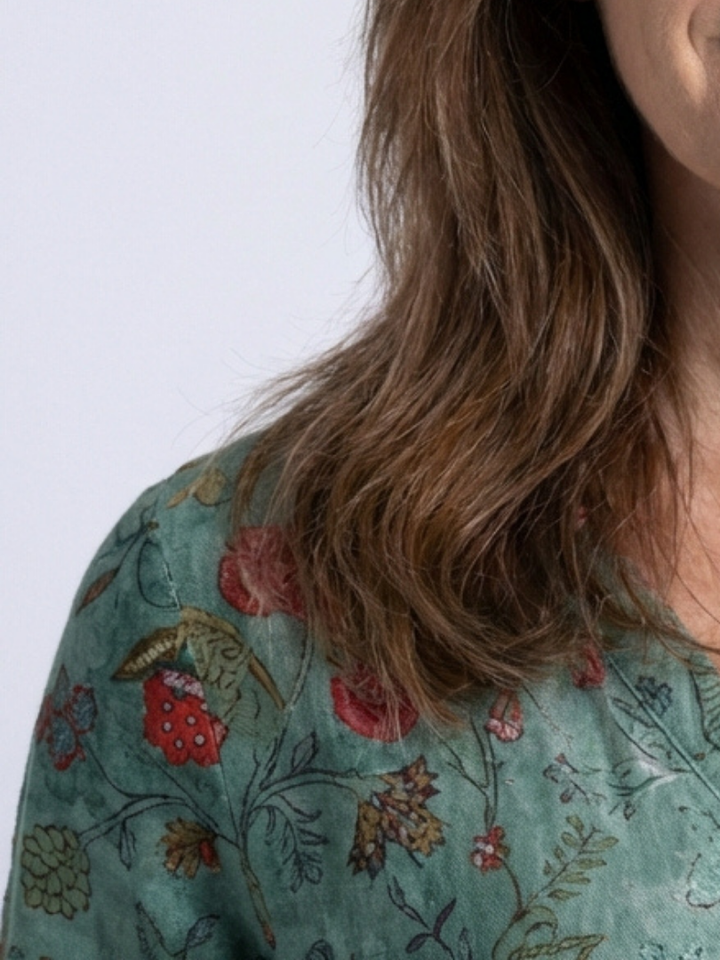 Marina™ - Floral V Neck Three Quarter Sleeve Maxi Dress