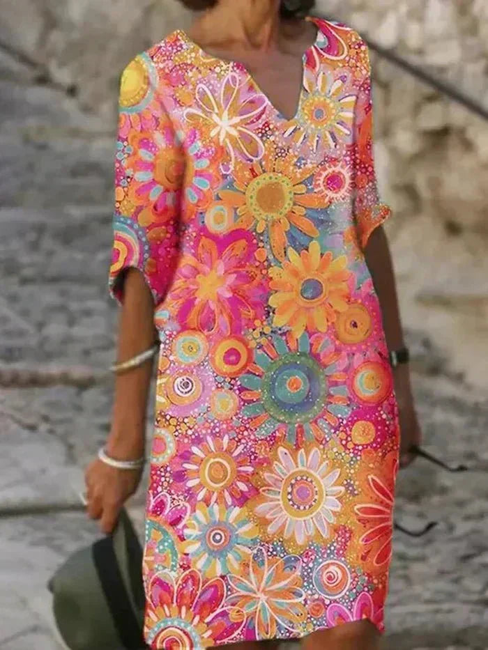 Nira™ – Vibrant Floral Midi Dress