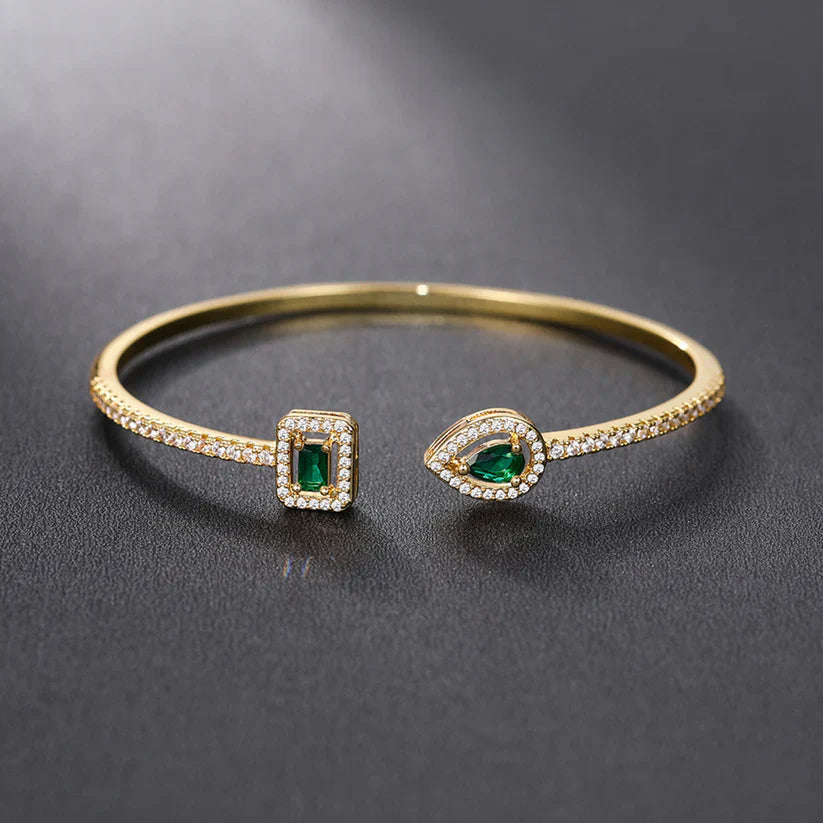 Elegant Emerald Open Cuff Bracelet