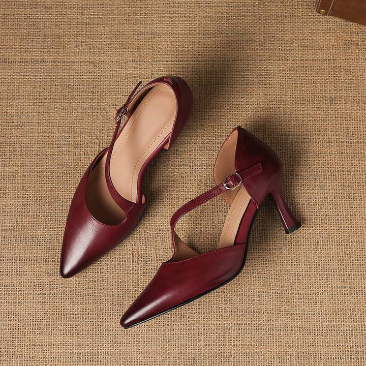 Avena - Genuine Leather Crossover Strap Heels