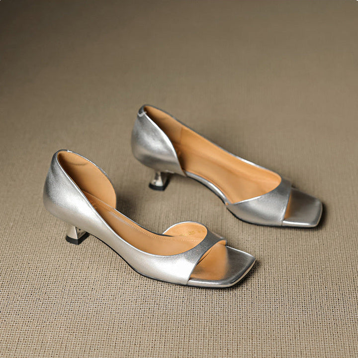 Celin - Peep Toe Genuine Leather Heels