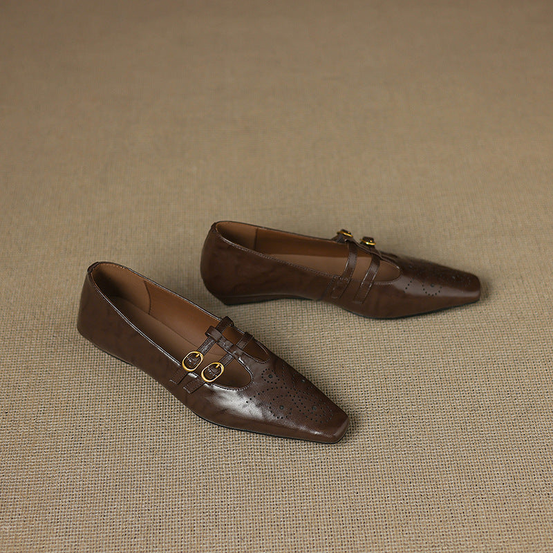 Ceyla - Brogued Double-Strap Mary Jane Flat