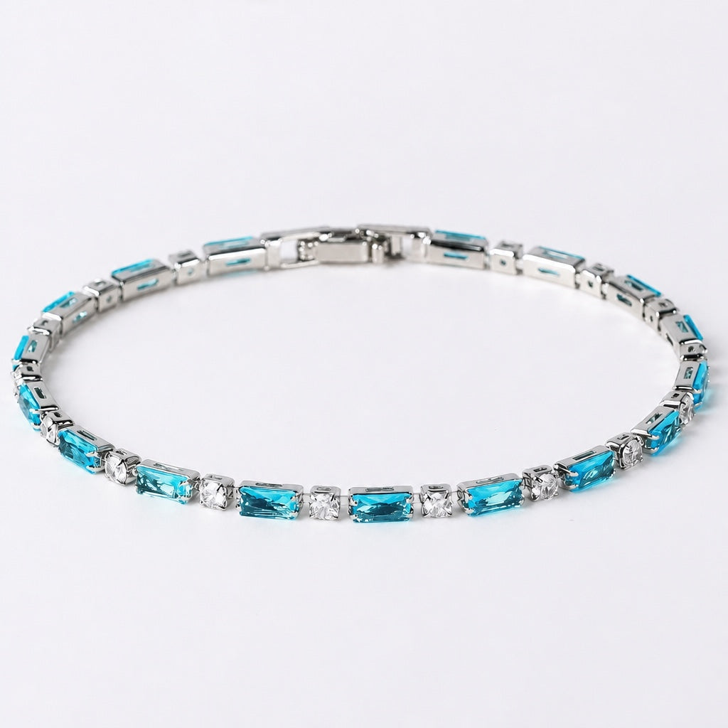 Natural Turquoise Stone White Gold Bracelet