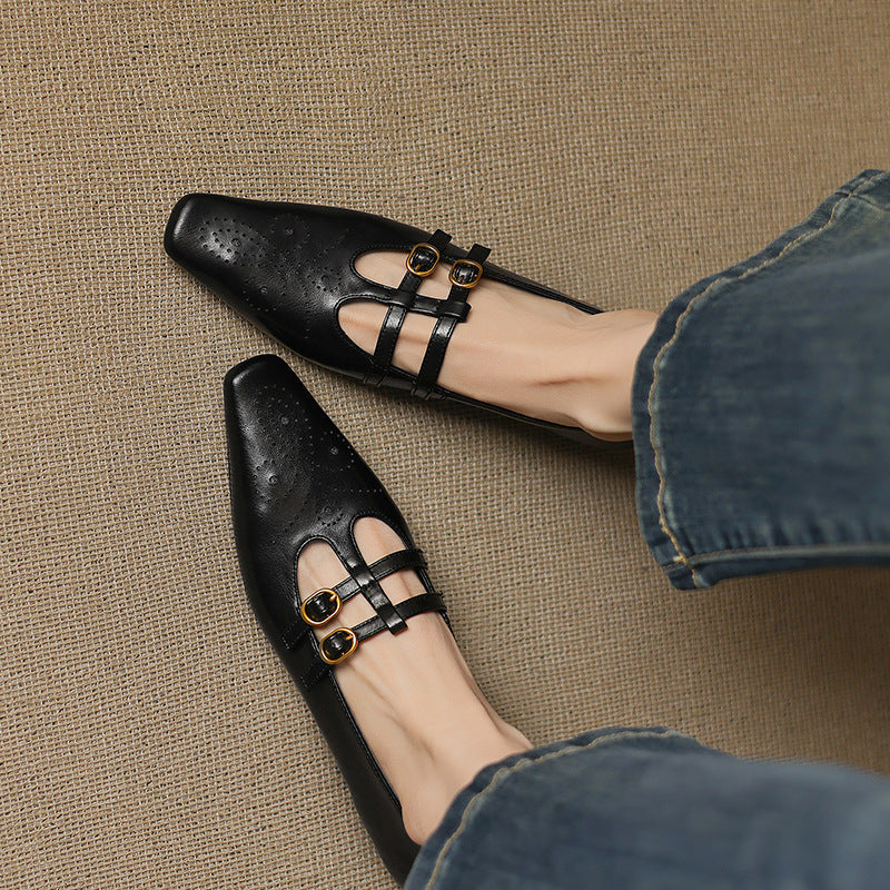 Ceyla - Brogued Double-Strap Mary Jane Flat